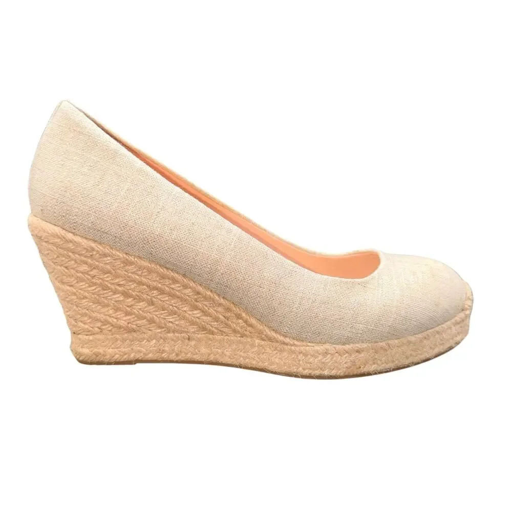 J.Crew Linen Espadrille Wedge Heels Women’s Size 8 Beige Natural